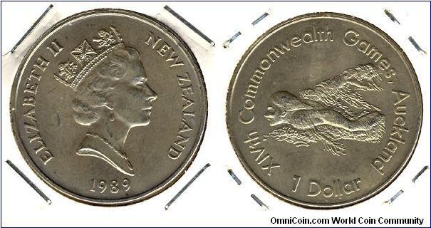 New Zealand 1 dollar 1989 - 14th Commonwealth Games, swimmer