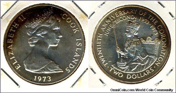 Cook Islands 2 dollars 1973 - Coronation 20th Anniv.