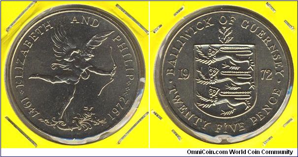 Guernsey 25 pence 1972 - Silver Jubilee of Wedding