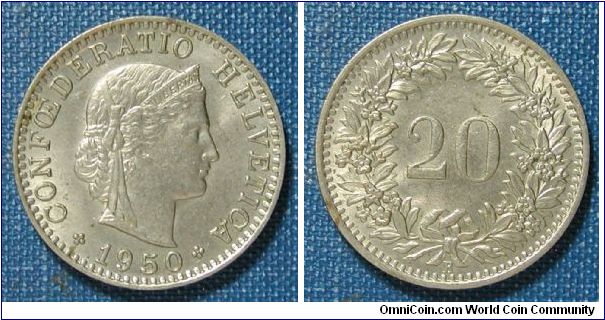 1950 Switzerland 20 Rappen