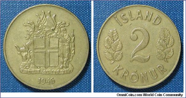 1946 Iceland 2 Kronur