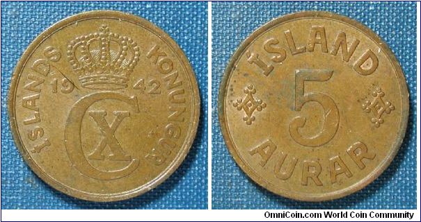 1942 Iceland 5 Aurar