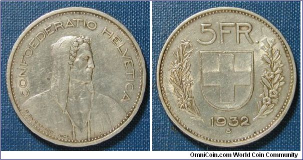 1932B Switzerland 5 Francs
