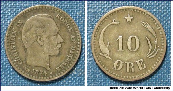 1874 Denmark 10 Ore