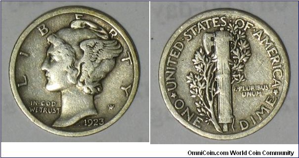 1923 Winged Liberty Head Dime in F-12 grade