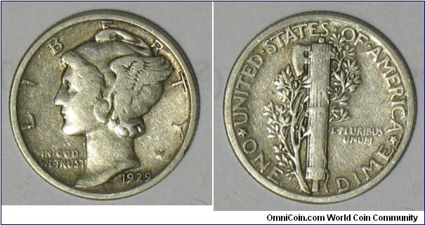 1929 Winged Liberty Head Dime in F-12 grade