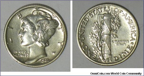 1931-S Winged Liberty Head Dime in EF-45 grade