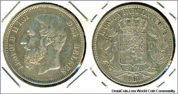 Belgium 5 francs 1868