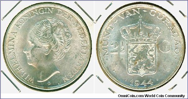 Curacao 2.5 Guilder 1944-D