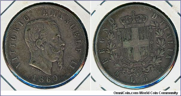 Italy 5 lire 1869