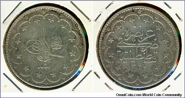 Turkey 20 kurus 1917