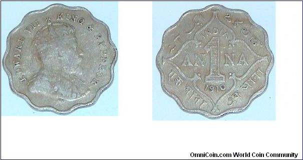 1 Anna. British India. Edwards VII.