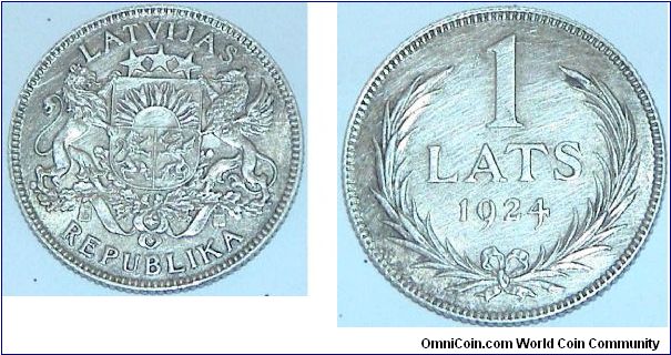 1 Lats. Silver coin.