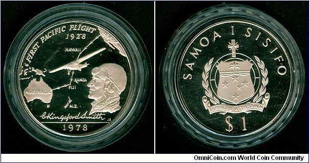 Samoa 1 tala 1978 - Charles Kingsford Smith's first Pacific flight 50th Anniv., Silver proof
