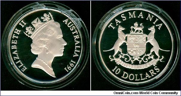 Australia 10 dollars 1991 - State Series: Tasmania, Proof issue