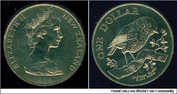 New Zealand 1 dollar 1984 - Chatham Island Black Robin