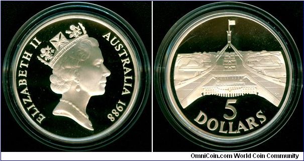 Australia 5 dollars 1988 - Australian Parliament, Silver proof issue