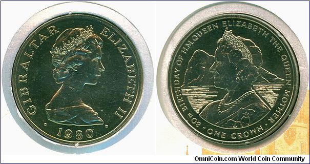 Gibraltar 1 crown 1980 - Queen Elizabeth the Queen Mother 80th Birthday