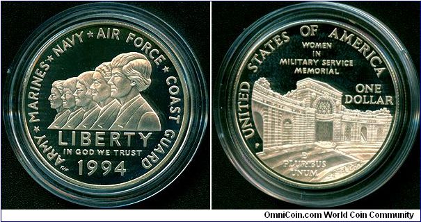 USA 1 dollar 1994-P - Women in Military Service, Proof issue
