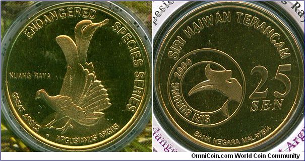 Malaysia 25 sen 2004 - Endangered Species Series 2: Great Argus