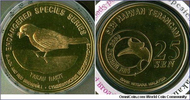 Malaysia 25 sen 2004 - Endangered Species Series 2: Black-and-Red Broadbill