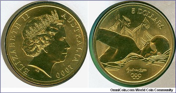 Australia 5 dollars 2000 - Sydney Olympics: Aquatics