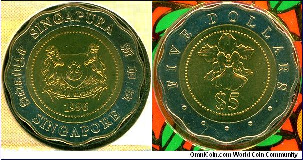 Singapore 5 dollars 1996 - Bi-metallic issue, Mint sets only