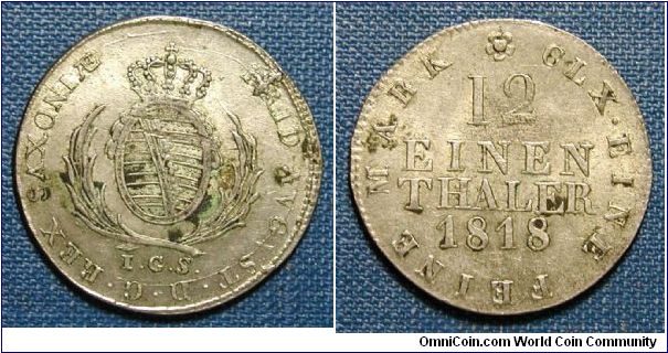 1818 German States Saxony 12 Einen Thaler