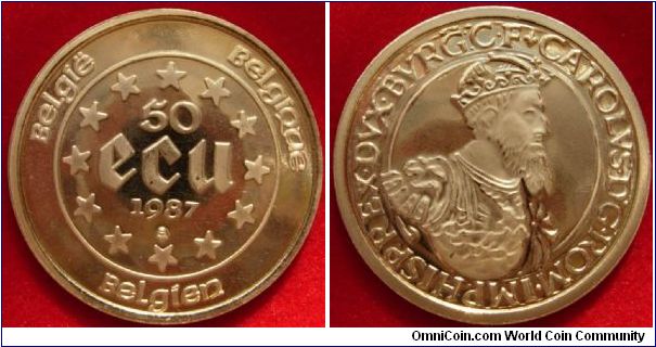 50 ECU
Au900 17.28g
30th anniv. treaties of Rome