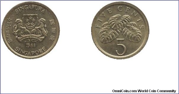 Singapore, 5 cents, 1988, Al-Bronze, fruit salad plant.                                                                                                                                                                                                                                                                                                                                                                                                                                                             