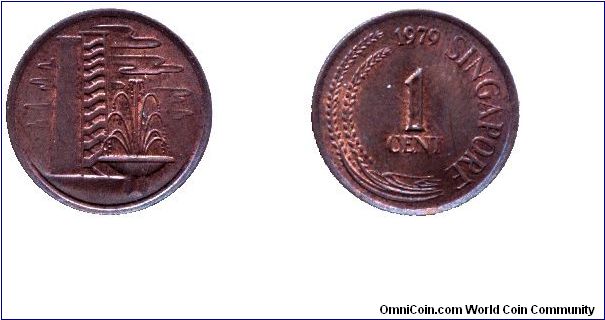 Singapore, 1 cent, 1979, Cu-Steel, Apartment building.                                                                                                                                                                                                                                                                                                                                                                                                                                                              