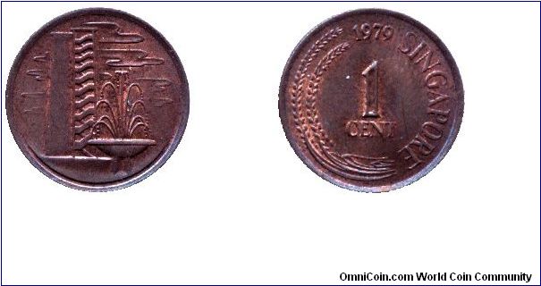 Singapore, 1 cent, 1979, Cu-Steel, Apartment building.                                                                                                                                                                                                                                                                                                                                                                                                                                                              