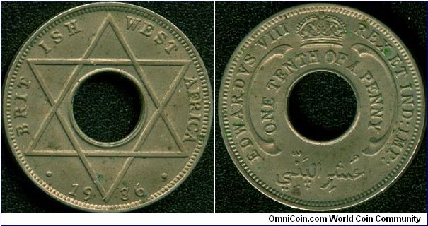 British West Africa 1/10 Penny 1936