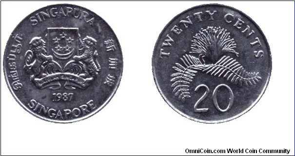 Singapore, 20 cents, 1987, Cu-Ni, Power-puff plant.                                                                                                                                                                                                                                                                                                                                                                                                                                                                 