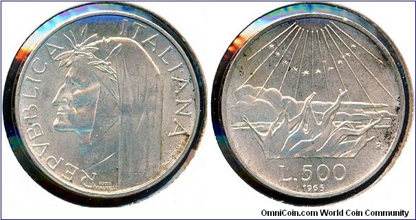Italy 500 lire 1965 - Dante Algheri