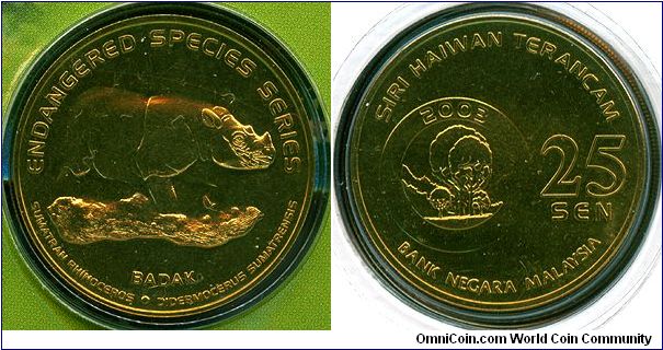 Malaysia 25 sen 2003 - Endangered Species Series 1: Sumatran Rhinoceros