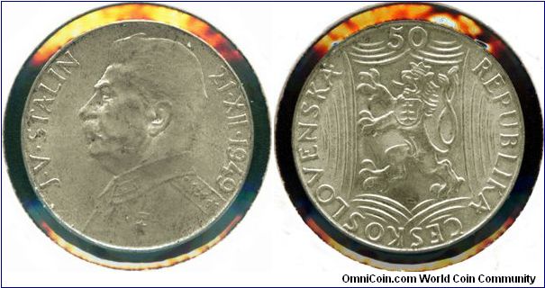 Czechoslovakia 50 korun 1949 - 70th Anniv. of Stalin's Birth