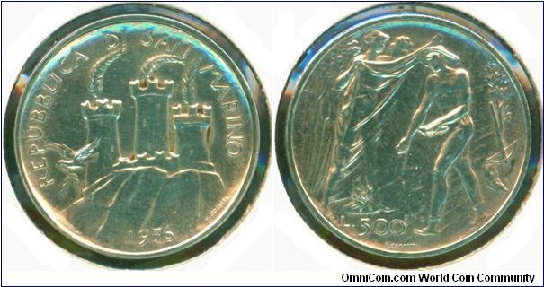 San Marino 500 lire 1976 - (XF details, cleaned)