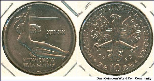 Poland 10 zlotych 1965 - 700th Anniv. of Warsaw