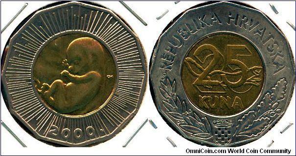 Croatia 25 kuna 2000 - Birth of New Millennium