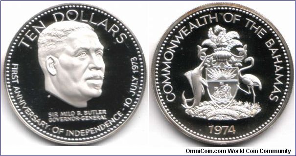Ten dollars `1st anniversary of Independence'. Large (1.5 oz of silver) coin!