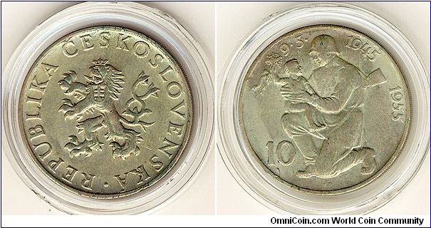 Czechoslovakia 10 korun 1955 - 10th Anniv. Liberation from Germany