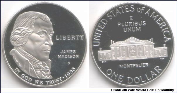 `Madison' proof silver dollar