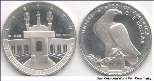 `Los Angeles Olympics'  proof silver dollar. The eagle is one of the best depictions of the American eagle to appear on a coin.