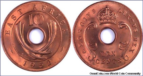 A beautiful bronze East Africa 10 cent piece. Some excellent luster on this one!