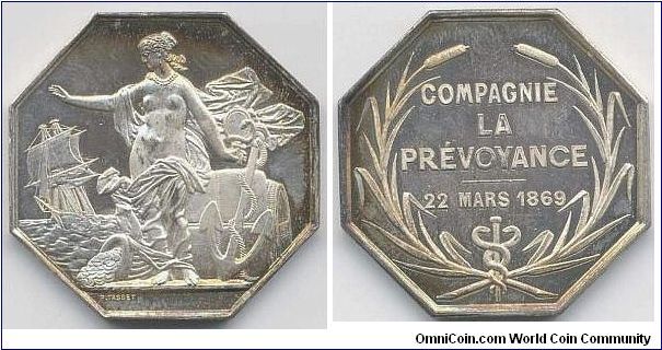 Silver jeton of `La Prevoyance' maritime assurance comopany. Beautiful work by  Tasset.