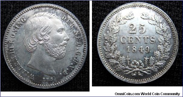 Willem III 25 cent. His father, Willem II (surprise) was also featured on a 25 cent that year and the mintage of 8,059,000 is for both coins.