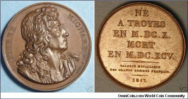 `Pierre Mignard'. Nice original medal I just bought of this important French artist by F Domard. One of a series of at least 119 medals issued from 1816 - 38 depicting the great men of France.
