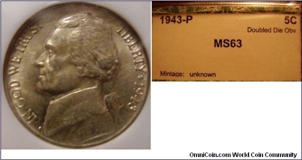 1943P-PCI- MS63DDO Jefferson Nickel
