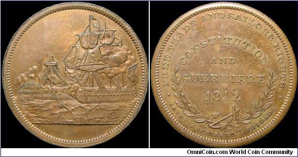 Constitution vs. Guerriere, USA.

The Lovett series are not particularly well documented in my references so the date is a guess. It could date 20 years on either side. This was one of the shortest and most one sided one-on-one naval battles in history.                                                                                                                                                                                                                                                     